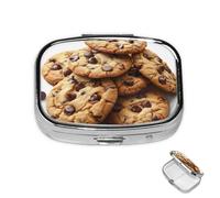 Pill Box 2 Compartment Metal Medicine Pill Organizer Chocolate Cookies Biscuits Pill Case for Purse or Pocket Cute Mini Portable Pill Holder Travel Pill Container to Hold Supplements Vitamins