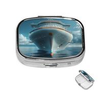 Pill Box 2 Compartment Metal Medicine Pill Organizer Cruise Ship Pill Case for Purse or Pocket Cute Mini Portable Pill Holder Travel Pill Container to Hold Supplements, Vitamins, Fish Oil