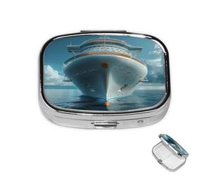 Pill Box 2 Compartment Metal Medicine Pill Organizer Cruise Ship Pill Case for Purse or Pocket Cute Mini Portable Pill Holder Travel Pill Container to Hold Supplements, Vitamins, Fish Oil