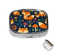 Pill Box 2 Compartment Metal Medicine Pill Organizer Cute Animal Fox Flower Pill Case for Purse or Pocket Cute Mini Portable Pill Holder Travel Pill Container to Hold Supplements, Vitamins, Fish Oil