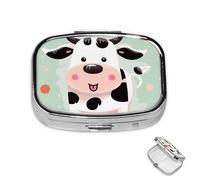 Pill Box 2 Compartment Metal Medicine Pill Organizer Cute Cow Polka Dot Pill Case for Purse or Pocket Cute Mini Portable Pill Holder Travel Pill Container to Hold Supplements, Vitamins, Fish Oil