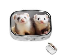 Pill Box 2 Compartment Metal Medicine Pill Organizer Cute Hamster Pill Case for Purse or Pocket Cute Mini Portable Pill Holder Travel Pill Container to Hold Supplements, Vitamins, Fish Oil