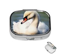 Pill Box 2 Compartment Metal Medicine Pill Organizer Cute Little swan Pill Case for Purse or Pocket Cute Mini Portable Pill Holder Travel Pill Container to Hold Supplements, Vitamins, Fish Oil