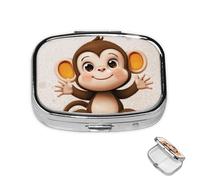 Pill Box 2 Compartment Metal Medicine Pill Organizer Cute Monkey Pill Case for Purse or Pocket Cute Mini Portable Pill Holder Travel Pill Container to Hold Supplements, Vitamins, Fish Oil