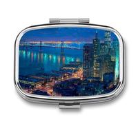 Pill Box 2 Compartment Metal Medicine Pill Organizer (designName) Pill Case for Purse Or Pocket Cute Mini Portable Pill Holder Travel Pill Container to Hold Supplements Vitamins Fish Oil