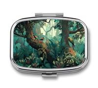 Pill Box 2 Compartment Metal Medicine Pill Organizer (designName) Pill Case for Purse Or Pocket Cute Mini Portable Pill Holder Travel Pill Container to Hold Supplements Vitamins Fish Oil