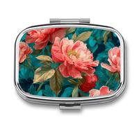 Pill Box 2 Compartment Metal Medicine Pill Organizer (designName) Pill Case for Purse Or Pocket Cute Mini Portable Pill Holder Travel Pill Container to Hold Supplements Vitamins Fish Oil