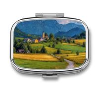 Pill Box 2 Compartment Metal Medicine Pill Organizer (designName) Pill Case for Purse Or Pocket Cute Mini Portable Pill Holder Travel Pill Container to Hold Supplements Vitamins Fish Oil