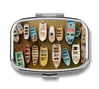 Pill Box 2 Compartment Metal Medicine Pill Organizer (designName) Pill Case for Purse Or Pocket Cute Mini Portable Pill Holder Travel Pill Container to Hold Supplements Vitamins Fish Oil