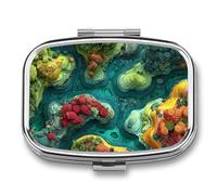 Pill Box 2 Compartment Metal Medicine Pill Organizer (designName) Pill Case for Purse Or Pocket Cute Mini Portable Pill Holder Travel Pill Container to Hold Supplements Vitamins Fish Oil