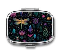 Pill Box 2 Compartment Metal Medicine Pill Organizer (designName) Pill Case for Purse Or Pocket Cute Mini Portable Pill Holder Travel Pill Container to Hold Supplements Vitamins Fish Oil