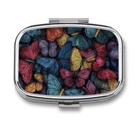 Pill Box 2 Compartment Metal Medicine Pill Organizer (designName) Pill Case for Purse Or Pocket Cute Mini Portable Pill Holder Travel Pill Container to Hold Supplements Vitamins Fish Oil