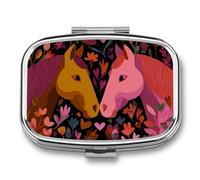 Pill Box 2 Compartment Metal Medicine Pill Organizer (designName) Pill Case for Purse Or Pocket Cute Mini Portable Pill Holder Travel Pill Container to Hold Supplements Vitamins Fish Oil