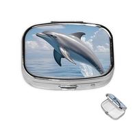 Pill Box 2 Compartment Metal Medicine Pill Organizer Dolphin Pill Case for Purse or Pocket Cute Mini Portable Pill Holder Travel Pill Container to Hold Supplements, Vitamins, Fish Oil