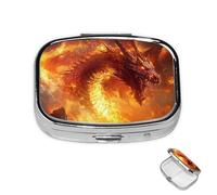 Pill Box 2 Compartment Metal Medicine Pill Organizer Dragon King in Fire Pill Case for Purse or Pocket Cute Mini Portable Pill Holder Travel Pill Container to Hold Supplements, Vitamins, Fish Oil