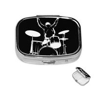 Pill Box 2 Compartment Metal Medicine Pill Organizer Drummer Pill Case for Purse or Pocket Cute Mini Portable Pill Holder Travel Pill Container to Hold Supplements, Vitamins, Fish Oil