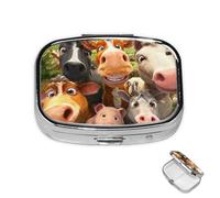 Pill Box 2 Compartment Metal Medicine Pill Organizer Farm Animals Pill Case for Purse or Pocket Cute Mini Portable Pill Holder Travel Pill Container to Hold Supplements, Vitamins, Fish Oil