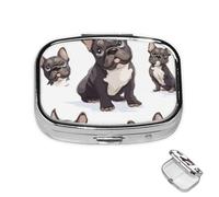 Pill Box 2 Compartment Metal Medicine Pill Organizer French Bulldog Pill Case for Purse or Pocket Cute Mini Portable Pill Holder Travel Pill Container to Hold Supplements, Vitamins, Fish Oil