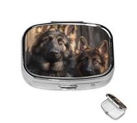 Pill Box 2 Compartment Metal Medicine Pill Organizer German Shepherd Pill Case for Purse or Pocket Cute Mini Portable Pill Holder Travel Pill Container to Hold Supplements, Vitamins, Fish Oil