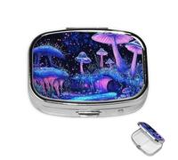 Pill Box 2 Compartment Metal Medicine Pill Organizer Glow in The Dark Pill Case for Purse or Pocket Cute Mini Portable Pill Holder Travel Pill Container to Hold Supplements, Vitamins, Fish Oil