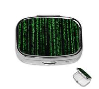 Pill Box 2 Compartment Metal Medicine Pill Organizer Green Matrix Pill Case for Purse or Pocket Cute Mini Portable Pill Holder Travel Pill Container to Hold Supplements, Vitamins, Fish Oil