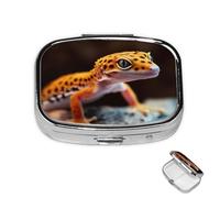 Pill Box 2 Compartment Metal Medicine Pill Organizer Leopard Little Gecko Pill Case for Purse or Pocket Cute Mini Portable Pill Holder Travel Pill Container to Hold Supplements, Vitamins, Fish Oil
