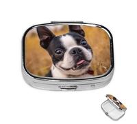 Pill Box 2 Compartment Metal Medicine Pill Organizer Lovely Boston Terrier Pill Case for Purse or Pocket Cute Mini Portable Pill Holder Travel Pill Container to Hold Supplements, Vitamins, Fish Oil