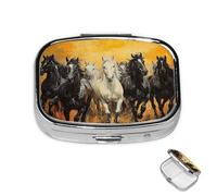 Pill Box 2 Compartment Metal Medicine Pill Organizer Many Horses Pill Case for Purse or Pocket Cute Mini Portable Pill Holder Travel Pill Container to Hold Supplements, Vitamins, Fish Oil