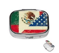 Pill Box 2 Compartment Metal Medicine Pill Organizer Mexican American Flag Pill Case for Purse or Pocket Cute Mini Portable Pill Holder Travel Pill Container to Hold Supplements, Vitamins, Fish Oil