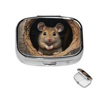 Pill Box 2 Compartment Metal Medicine Pill Organizer Mouse in The Hole Pill Case for Purse or Pocket Cute Mini Portable Pill Holder Travel Pill Container to Hold Supplements, Vitamins, Fish Oil