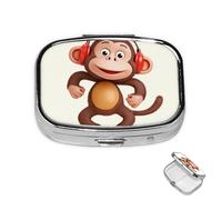 Pill Box 2 Compartment Metal Medicine Pill Organizer Naughty Monkey Pill Case for Purse or Pocket Cute Mini Portable Pill Holder Travel Pill Container to Hold Supplements, Vitamins, Fish Oil