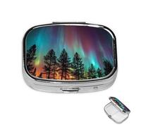 Pill Box 2 Compartment Metal Medicine Pill Organizer Northern Lights Pill Case for Purse or Pocket Cute Mini Portable Pill Holder Travel Pill Container to Hold Supplements, Vitamins, Fish Oil