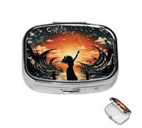 Pill Box 2 Compartment Metal Medicine Pill Organizer People Dancing in Water Pill Case for Purse or Pocket Cute Mini Portable Pill Holder Travel Pill Container to Hold Supplements, Vitamins, Fish Oil
