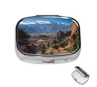Pill Box 2 Compartment Metal Medicine Pill Organizer Pikes Peak Colorado Pill Case for Purse or Pocket Cute Mini Portable Pill Holder Travel Pill Container to Hold Supplements, Vitamins, Fish Oil
