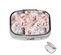 Pill Box 2 Compartment Metal Medicine Pill Organizer Poodles Dogs Pill Case for Purse or Pocket Cute Mini Portable Pill Holder Travel Pill Container to Hold Supplements, Vitamins, Fish Oil