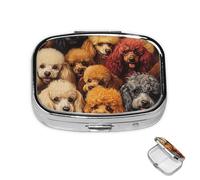 Pill Box 2 Compartment Metal Medicine Pill Organizer Poodles Dogs Pill Case for Purse or Pocket Cute Mini Portable Pill Holder Travel Pill Container to Hold Supplements, Vitamins, Fish Oil