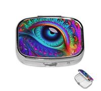 Pill Box 2 Compartment Metal Medicine Pill Organizer Psychedelic Eyes Pill Case for Purse or Pocket Cute Mini Portable Pill Holder Travel Pill Container to Hold Supplements, Vitamins, Fish Oil