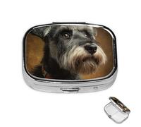 Pill Box 2 Compartment Metal Medicine Pill Organizer Schnauzer Pill Case for Purse or Pocket Cute Mini Portable Pill Holder Travel Pill Container to Hold Supplements, Vitamins, Fish Oil