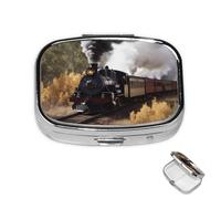 Pill Box 2 Compartment Metal Medicine Pill Organizer Steam Train Pill Case for Purse or Pocket Cute Mini Portable Pill Holder Travel Pill Container to Hold Supplements, Vitamins, Fish Oil