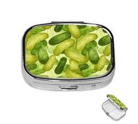 Pill Box 2 Compartment Metal Medicine Pill Organizer Sushi Dill Pickles Pill Case for Purse or Pocket Cute Mini Portable Pill Holder Travel Pill Container to Hold Supplements, Vitamins, Fish Oil