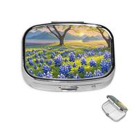 Pill Box 2 Compartment Metal Medicine Pill Organizer Texas Bluebonnets Scenery Pill Case for Purse or Pocket Cute Mini Portable Pill Holder Travel Pill Container to Hold Supplements Vitamins