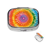 Pill Box 2 Compartment Metal Medicine Pill Organizer tie dye Rainbow Pill Case for Purse or Pocket Cute Mini Portable Pill Holder Travel Pill Container to Hold Supplements, Vitamins, Fish Oil