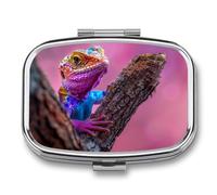 Pill Box 2 Compartment Metal Medicine Pill Organizer Travel Pill Container | Lizard on The Branch Pill Case for Purse or Pocket Cute Mini Portable Pill Holder to Hold Supplements Vitamins Fish Oil