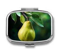 Pill Box 2 Compartment Metal Medicine Pill Organizer Travel Pill Container | Pears on The Tree Pill Case for Purse or Pocket Cute Mini Portable Pill Holder to Hold Supplements Vitamins Fish Oil