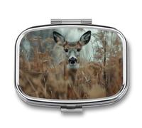 Pill Box 2 Compartment Metal Medicine Pill Organizer Travel Pill Container | Peeping in The Grass Pill Case for Purse or Pocket Cute Mini Portable Pill Holder to Hold Supplements Vitamins Fish Oil
