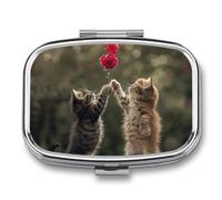 Pill Box 2 Compartment Metal Medicine Pill Organizer Travel Pill Container | The Cat Is Reaching Out Pill Case for Purse or Pocket Cute Mini Portable Pill Holder to Hold Supplements Vitamins Fish Oil
