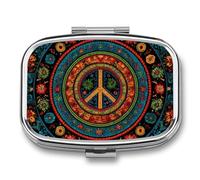 Pill Box 2 Compartment Metal Medicine Pill Organizer Travel Pill Container | What Is A Hippie Pill Case for Purse or Pocket Cute Mini Portable Pill Holder to Hold Supplements Vitamins Fish Oil