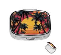 Pill Box 2 Compartment Metal Medicine Pill Organizer Tropical Beach Palm Tree Sunset Pill Case for Purse or Pocket Cute Mini Portable Pill Holder Travel Pill Container to Hold Supplements Vitamins