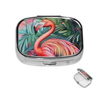Pill Box 2 Compartment Metal Medicine Pill Organizer Tropical Flamingo Pill Case for Purse or Pocket Cute Mini Portable Pill Holder Travel Pill Container to Hold Supplements, Vitamins, Fish Oil