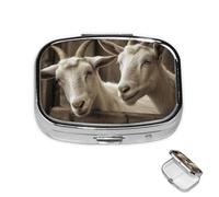 Pill Box 2 Compartment Metal Medicine Pill Organizer White Goat Pill Case for Purse or Pocket Cute Mini Portable Pill Holder Travel Pill Container to Hold Supplements, Vitamins, Fish Oil